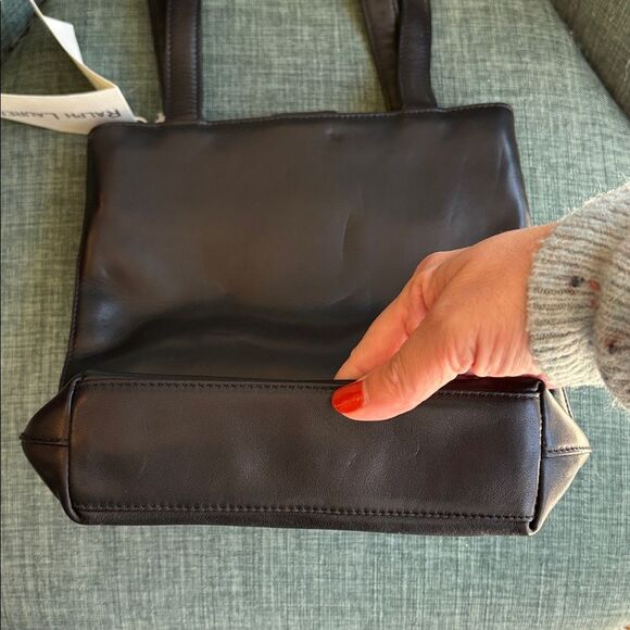 RALPH LAUREN Vintage Leather Black Bucket Shoulder Bag Black w/ Gold Accents NWT - Picture 7 of 12